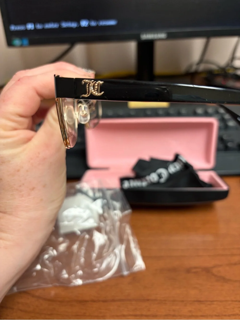 Juicy Couture Black Eyeglass Frames with Pink Case Interior